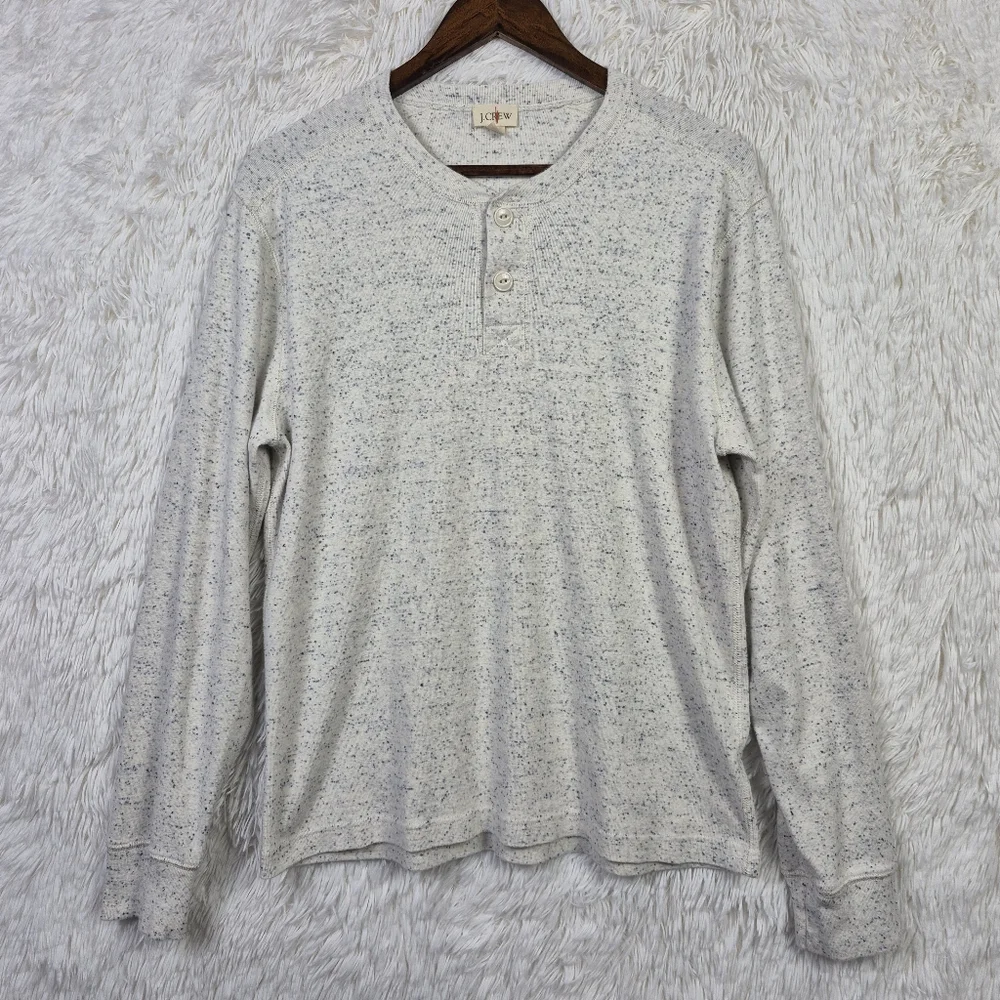 J.Crew Oarsman Brushed Jacquard Rib‎ Knit Henley Mens M Beige Speckled Heritage